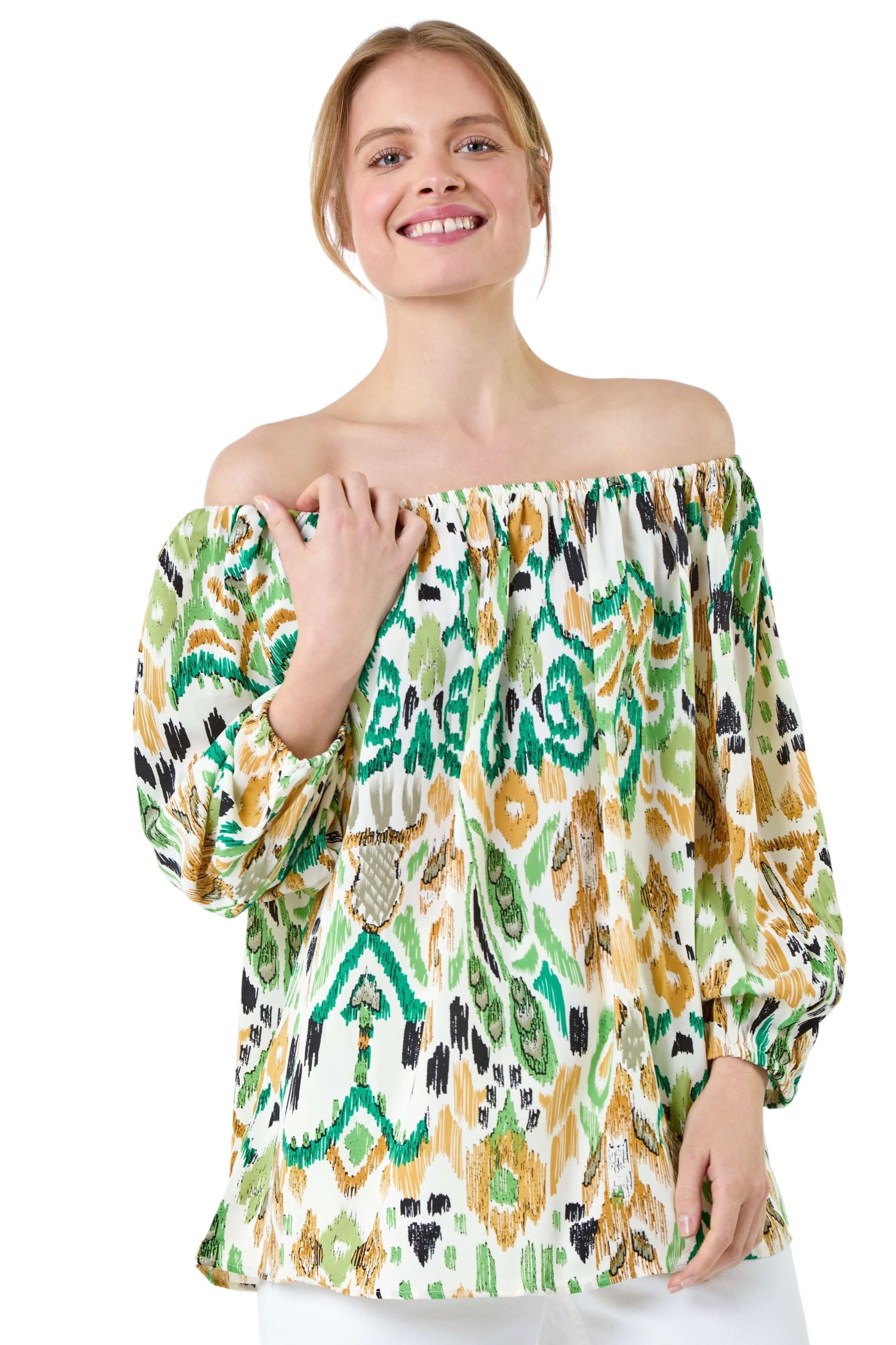 Aztec Print Stretch Bardot Top