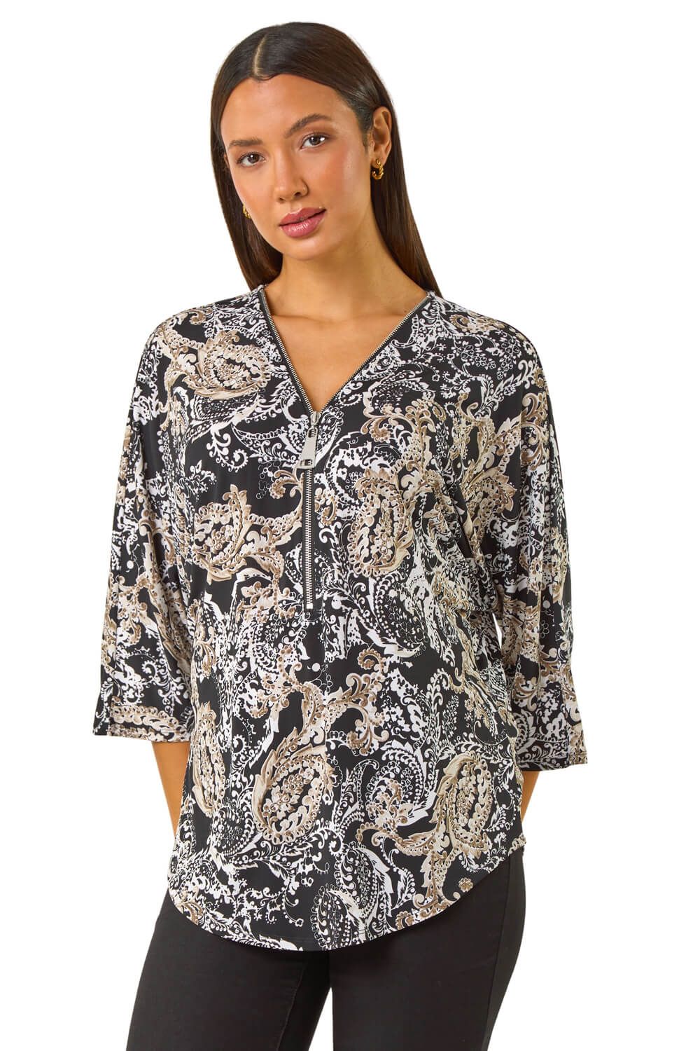 Abstract Print Zip Top