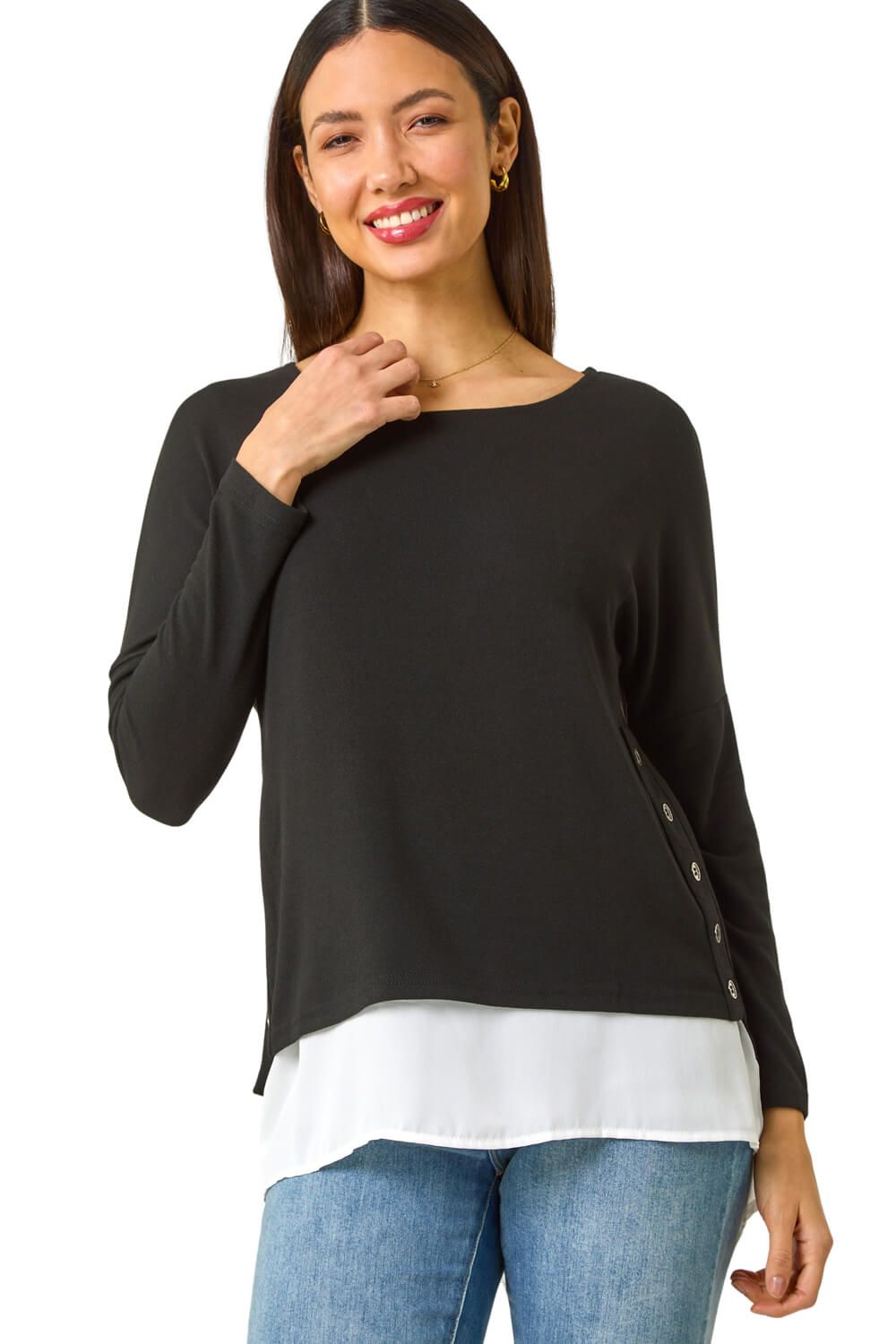 2 in 1 Contrast Hem Detail Stretch Top