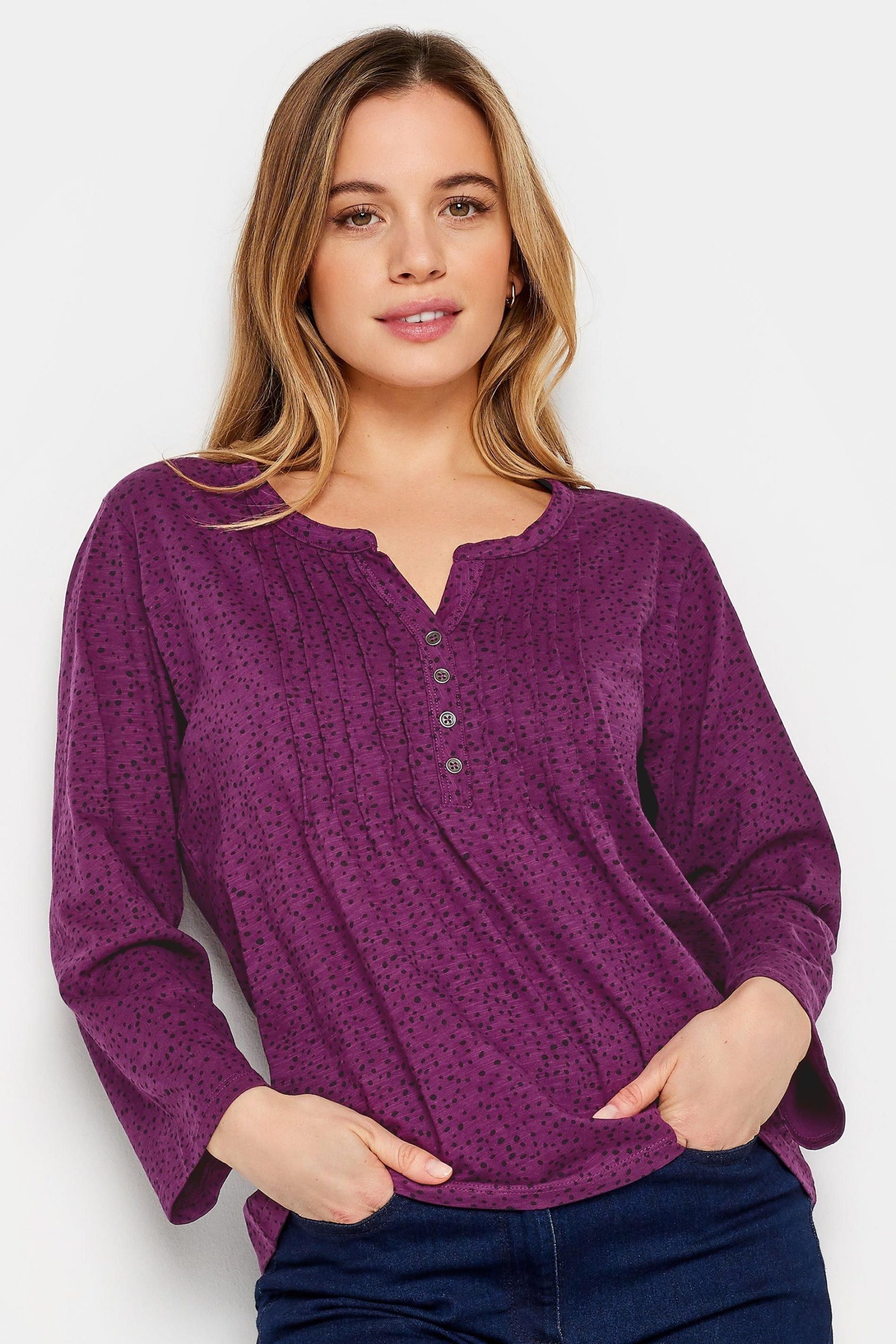 Petite Printed Henley Top