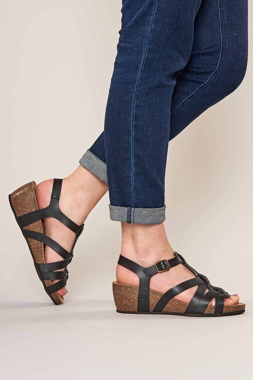 'Polperro' Strappy Cork Wedge Sandals