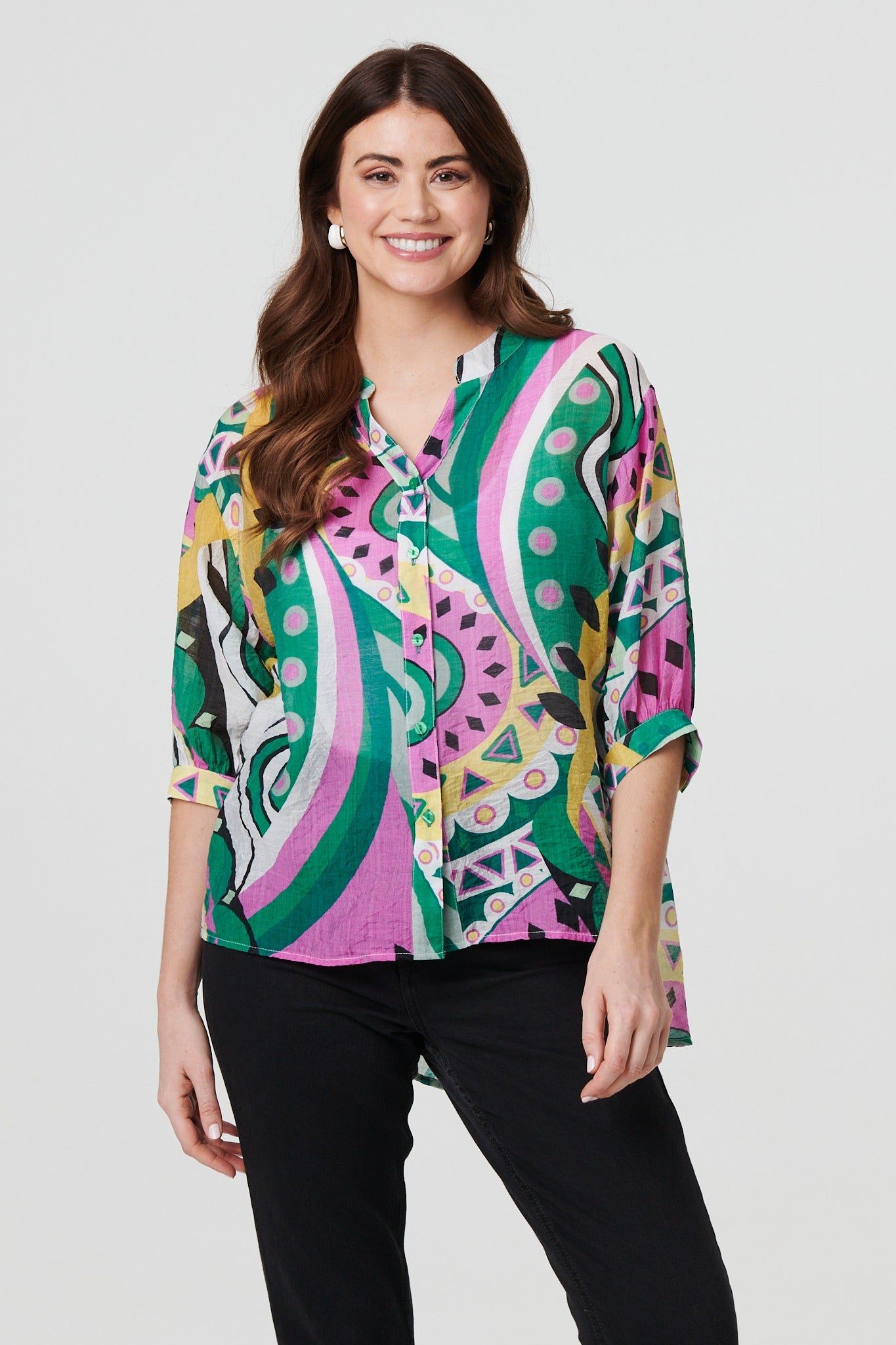 Abstract Print 3/4 Sleeve Relaxed Shirt