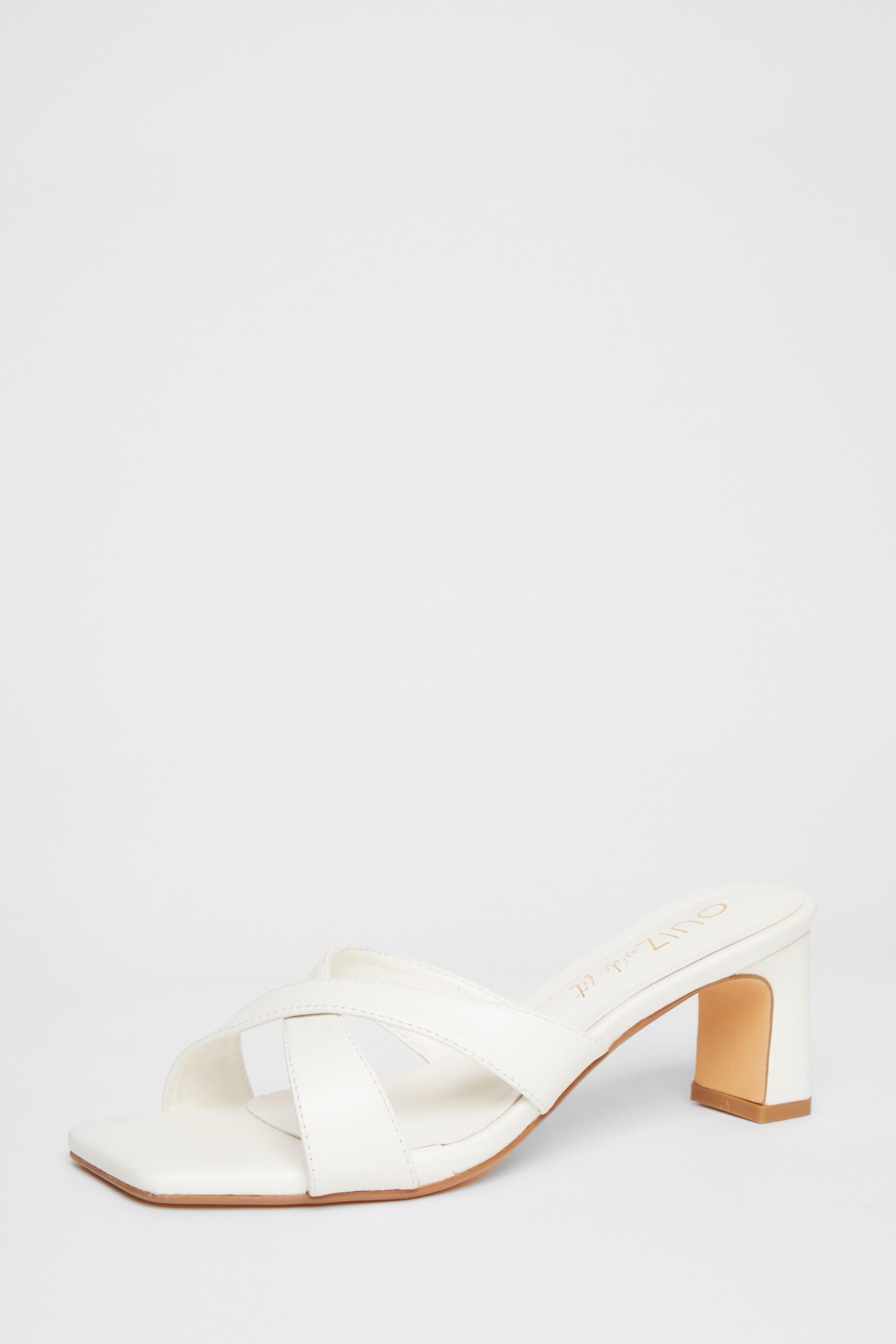 White Wide Fit Cross Strap Mule Heels