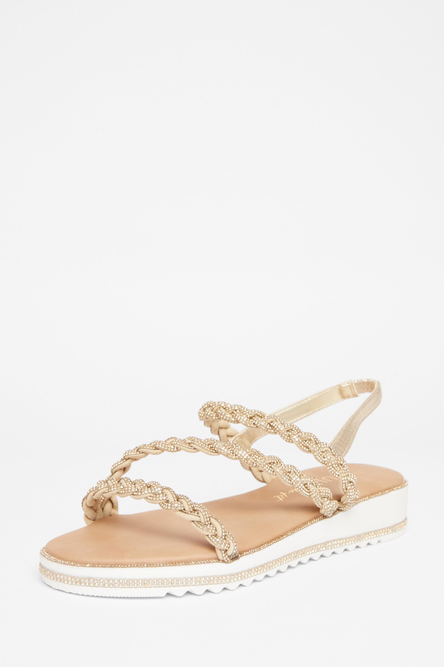 Gold Wide Fit Diamante Flat Sandals