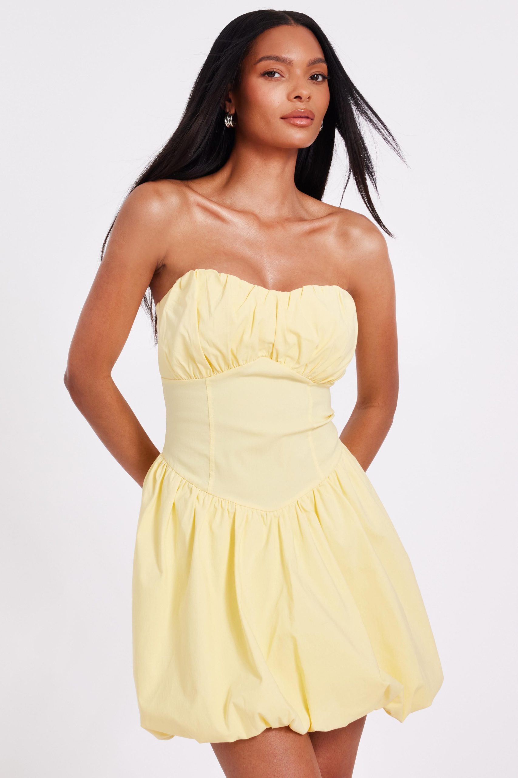 Yellow Puff Ball Skater Dress