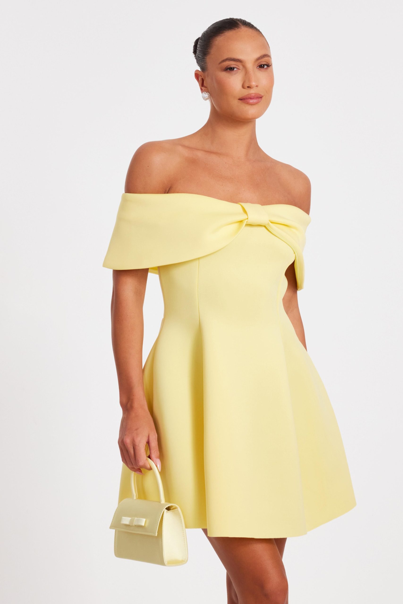 Lemon Bardot Bow Skater Dress