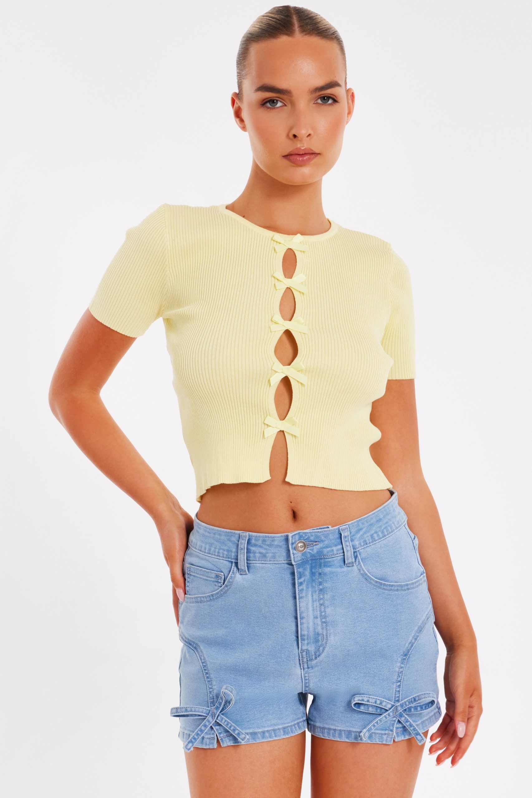 Yellow Knitted Bow Detail Top