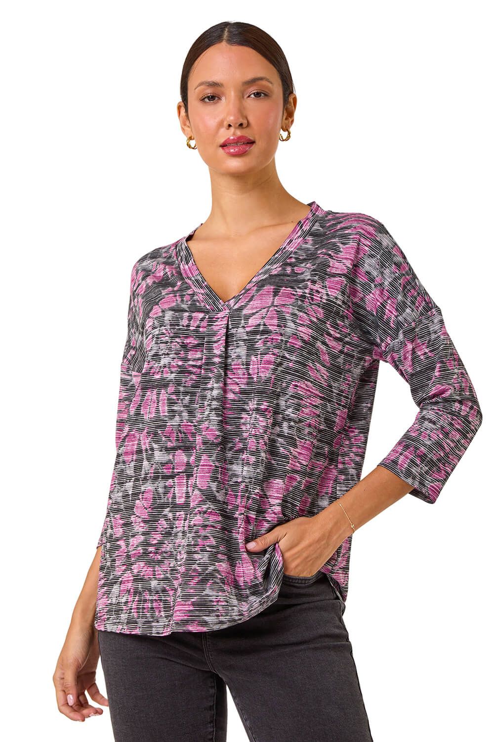 Abstract Print Pleat Front Top