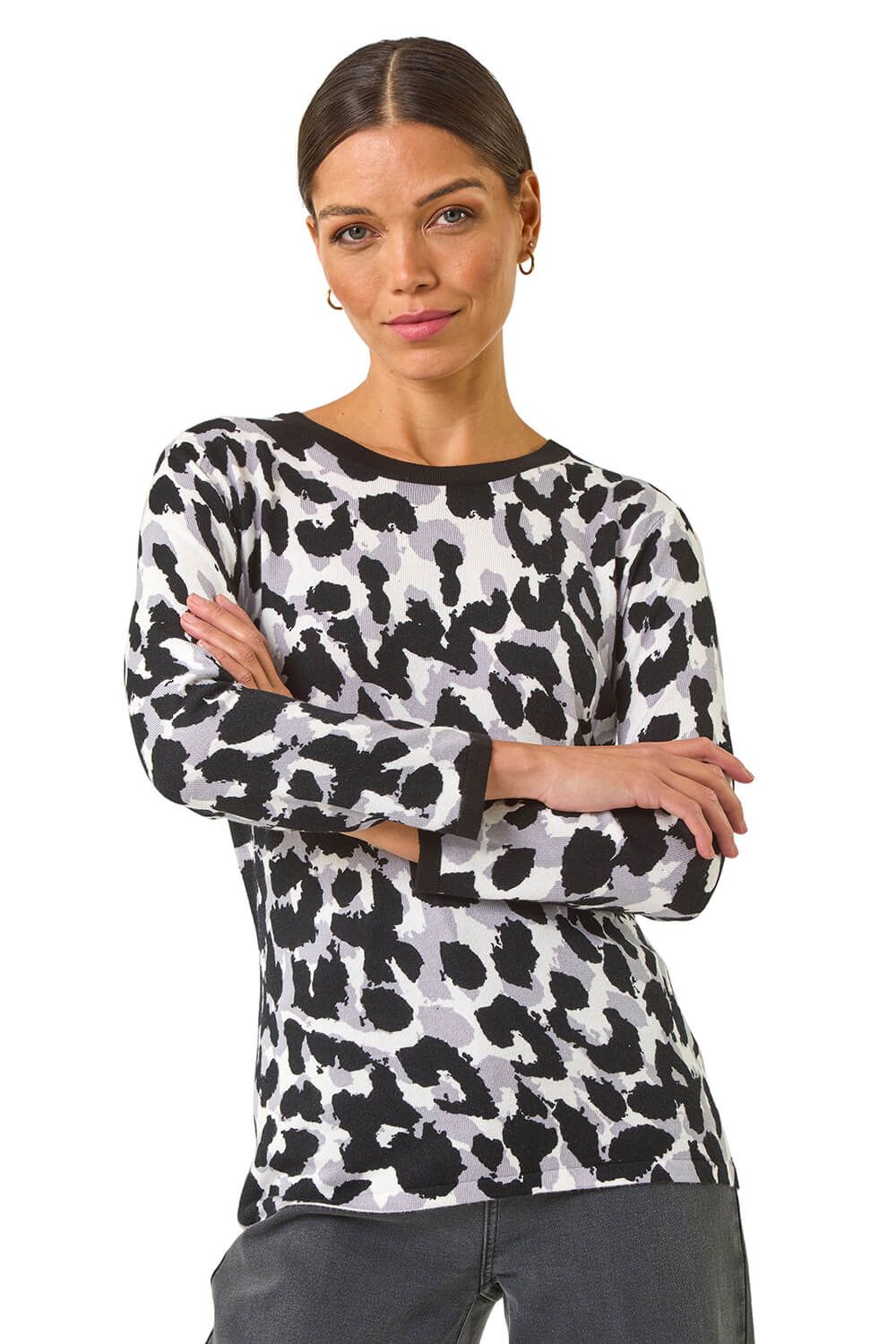 Animal Print 3/4 Sleeve Knit Jumper