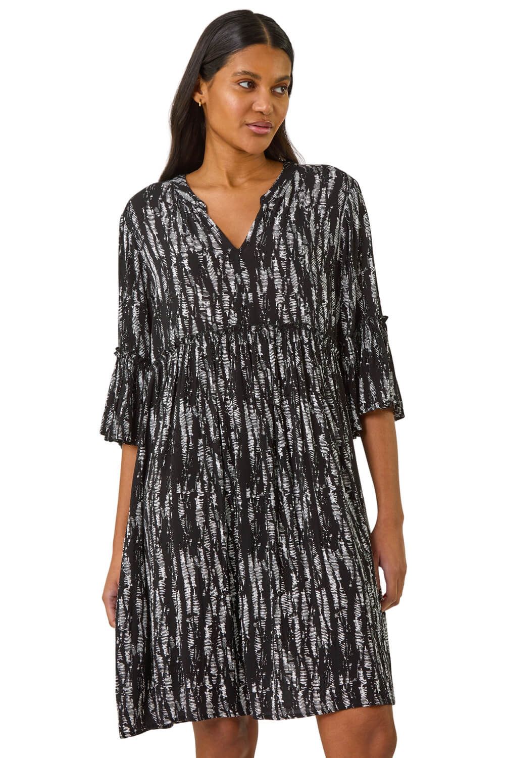 Abstract Crinkle Smock Dress
