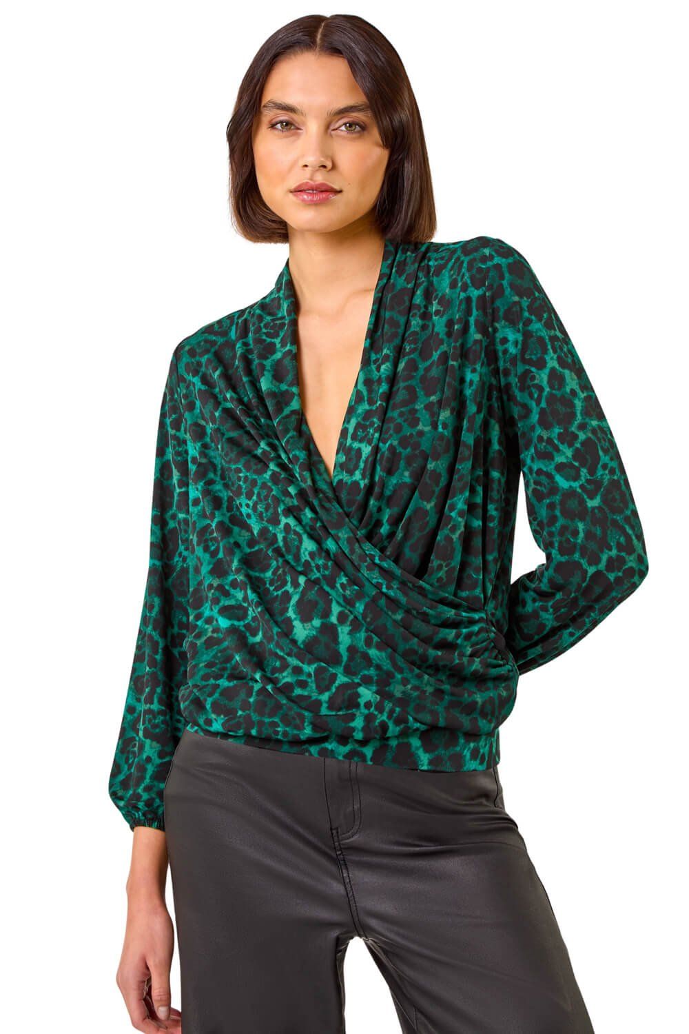 Animal Print Stretch Wrap Top