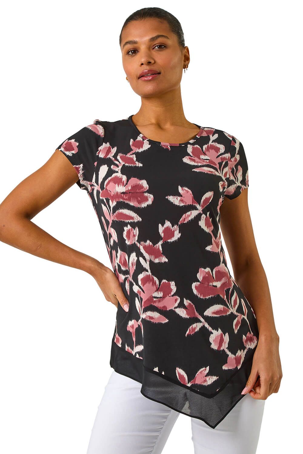 Abstract Print Chiffon Hem Top