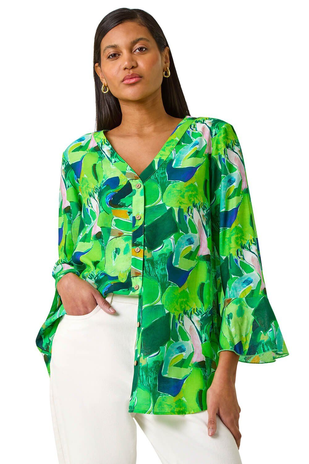 Abstract Print Flared Blouse