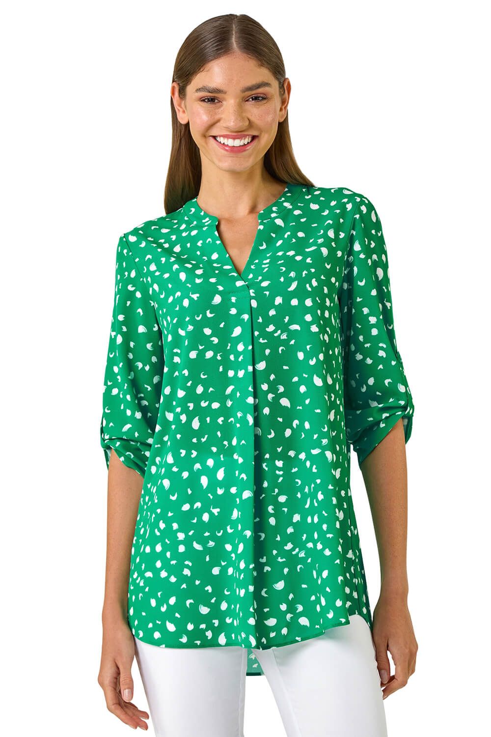 Abstract Spot Print V-Neck Tunic Top