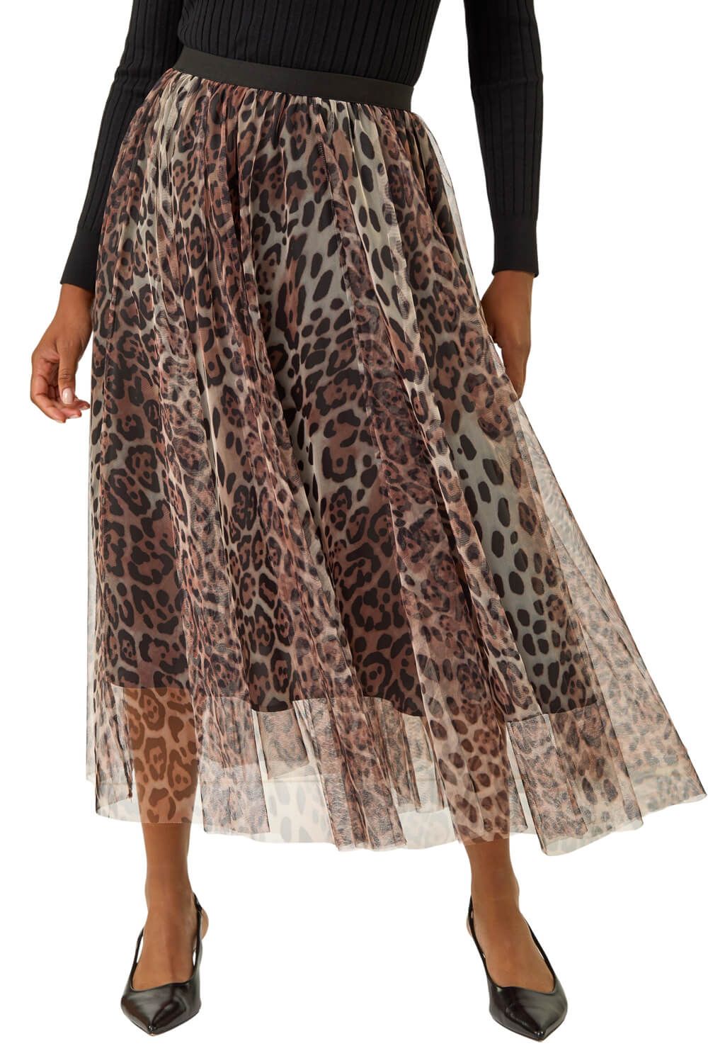 Animal Print Mesh Layered Skirt