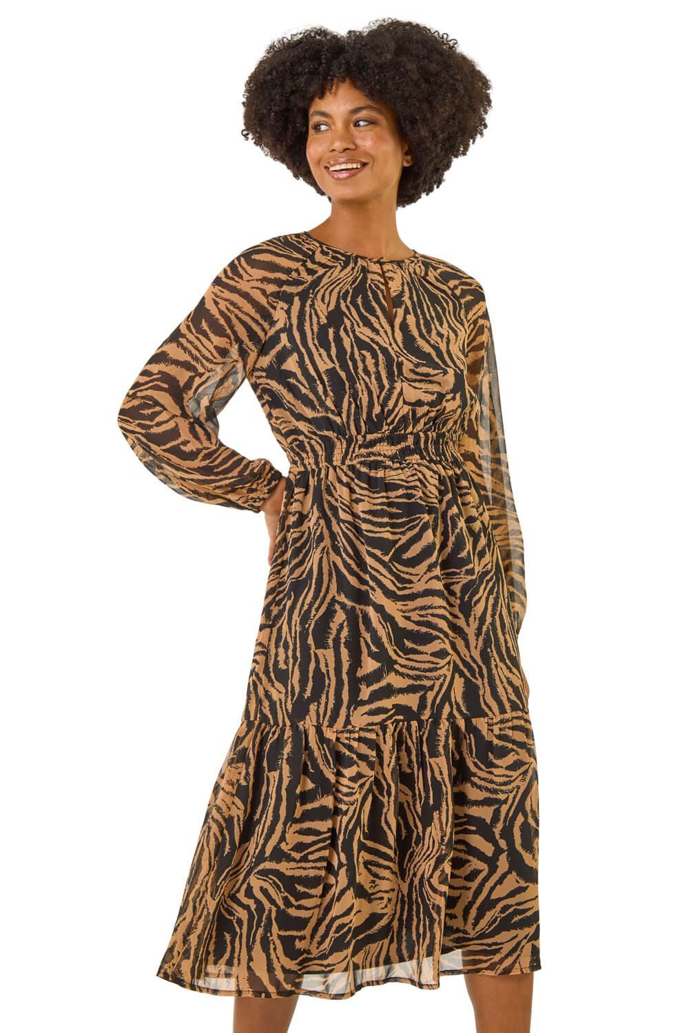 Zebra Print Keyhole Midi Dress
