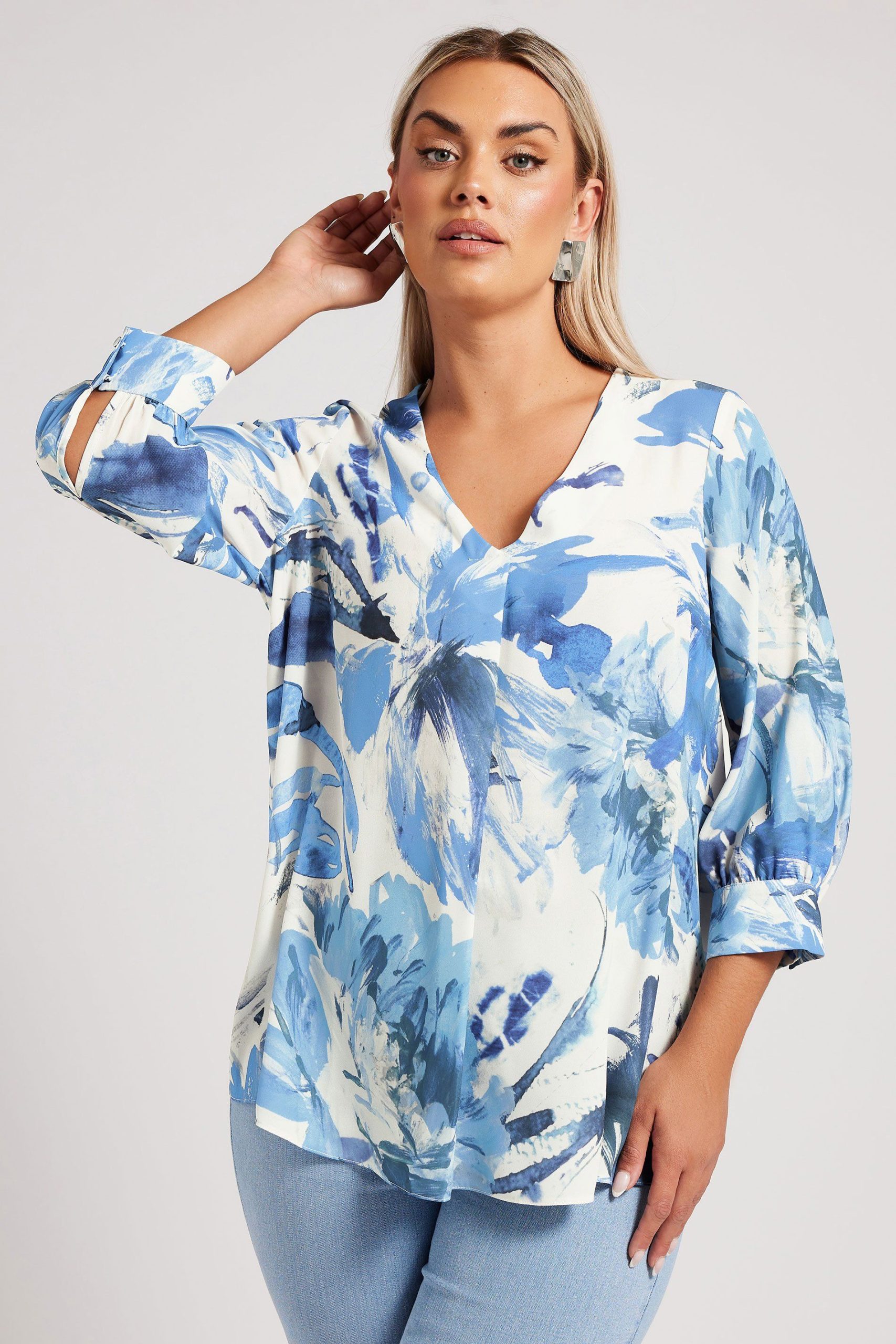 Abstract Print Pleat Front Blouse