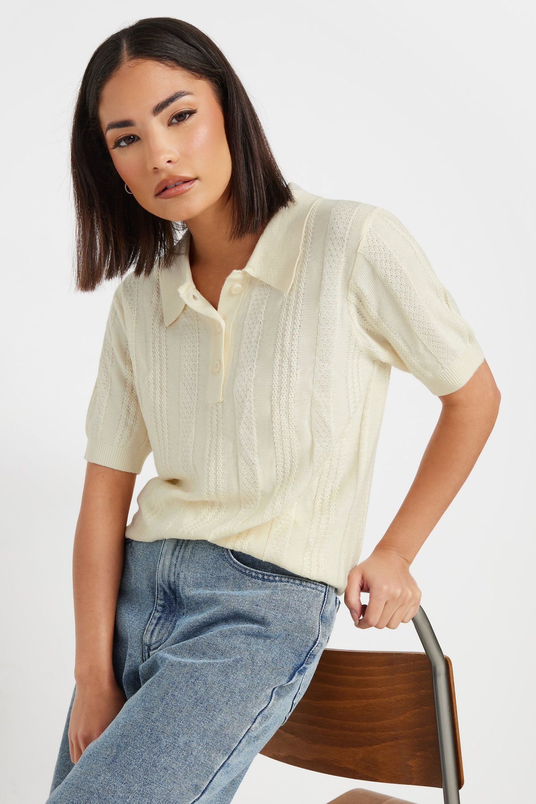 Petite Pointelle Polo Top