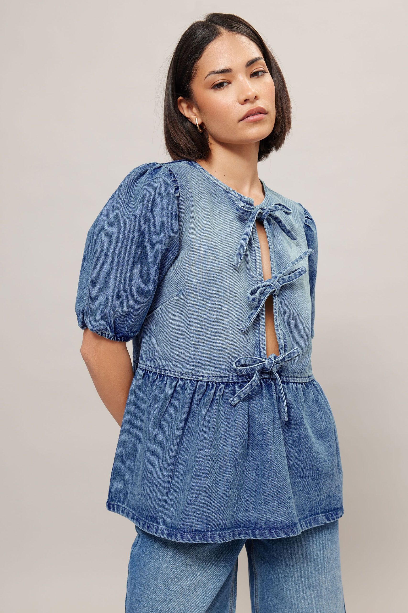 Petite Denim Peplum Top