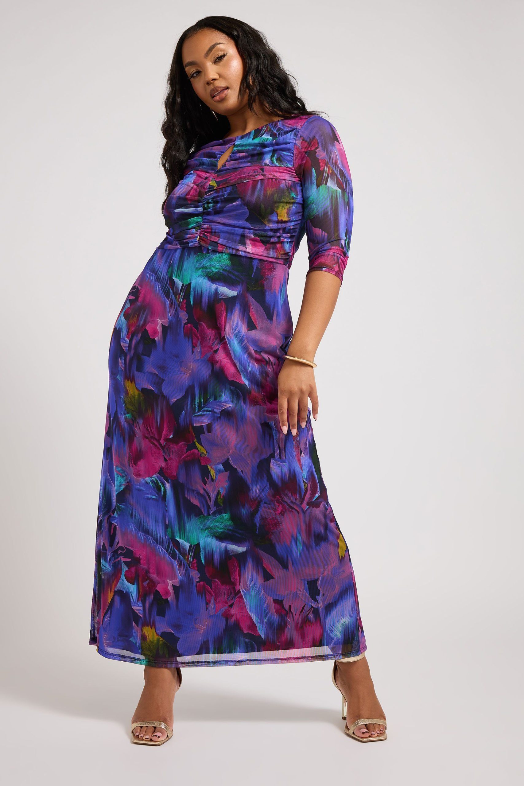 Tropical Print Mesh Dress