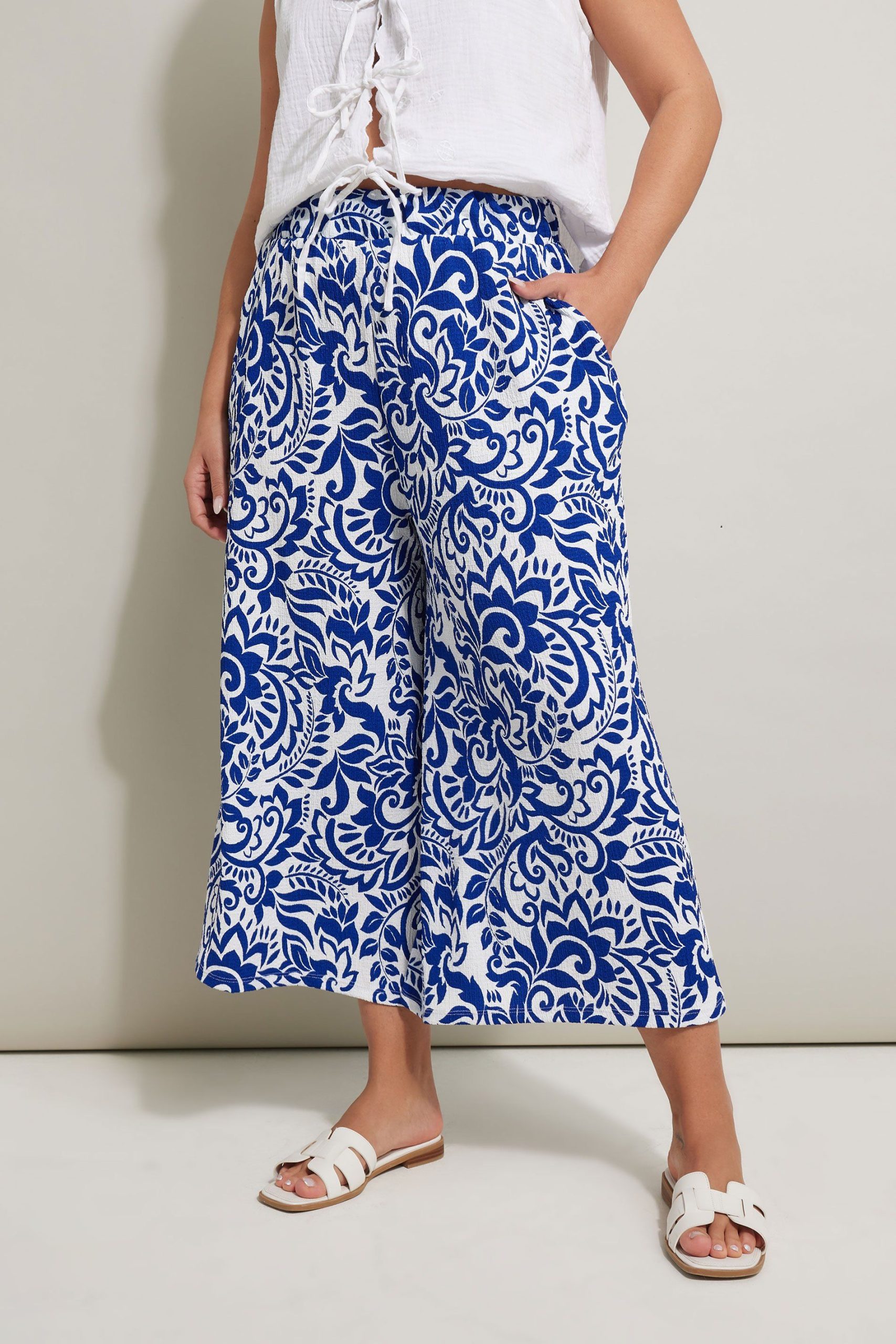 Abstract Floral Textured Midaxi Culottes