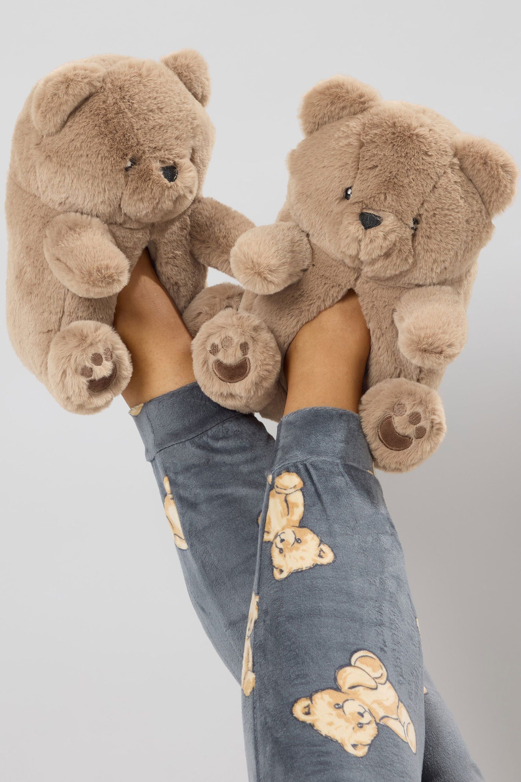 Faux Fur Teddy Bear Slippers
