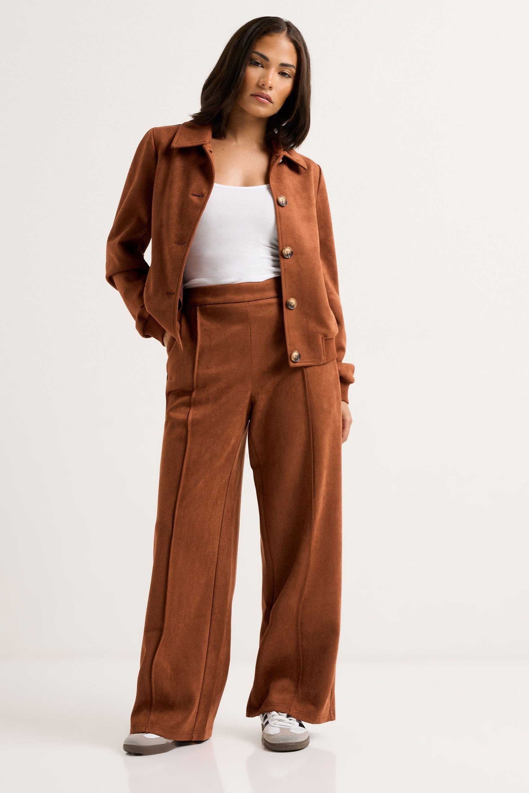 Petite Suedette Wide Leg Trousers