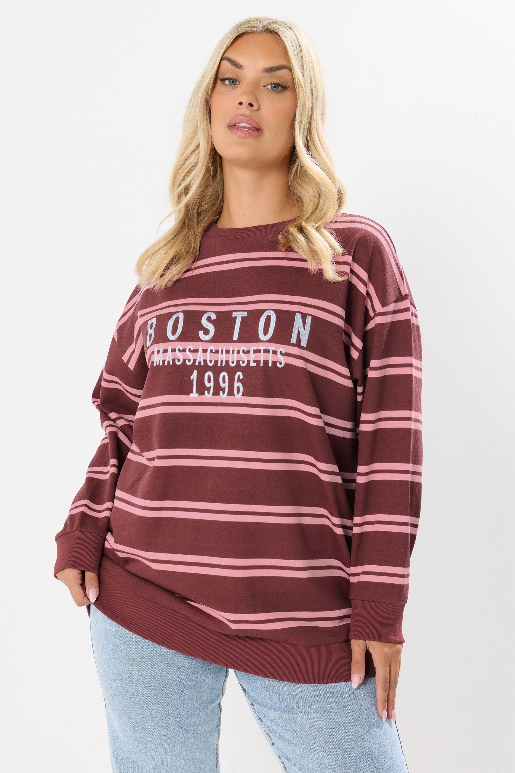 'Boston' Slogan Stripe Sweatshirt