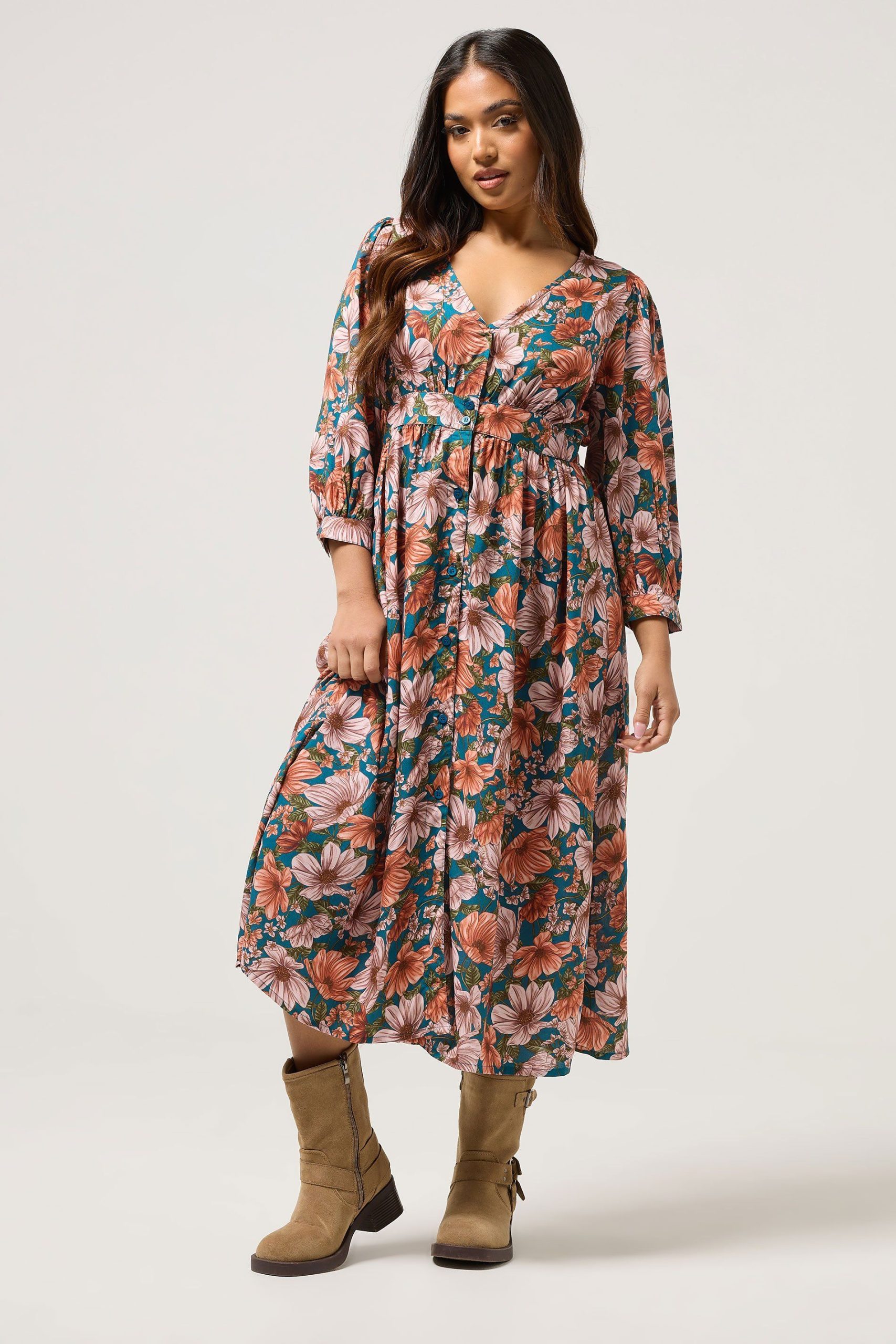 Petite Floral Midi Tea Dress