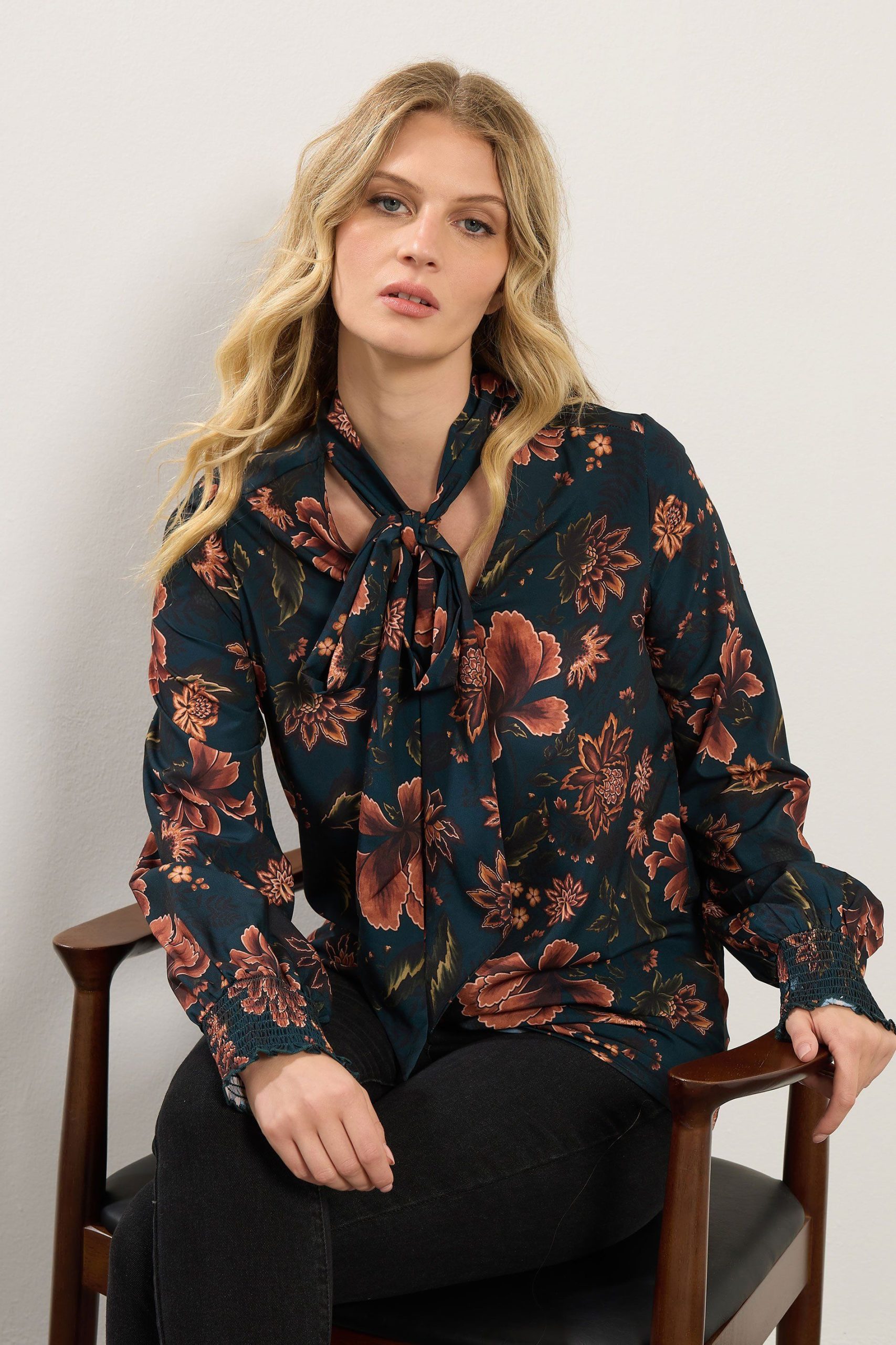 Tall Floral Tie Neck Blouse