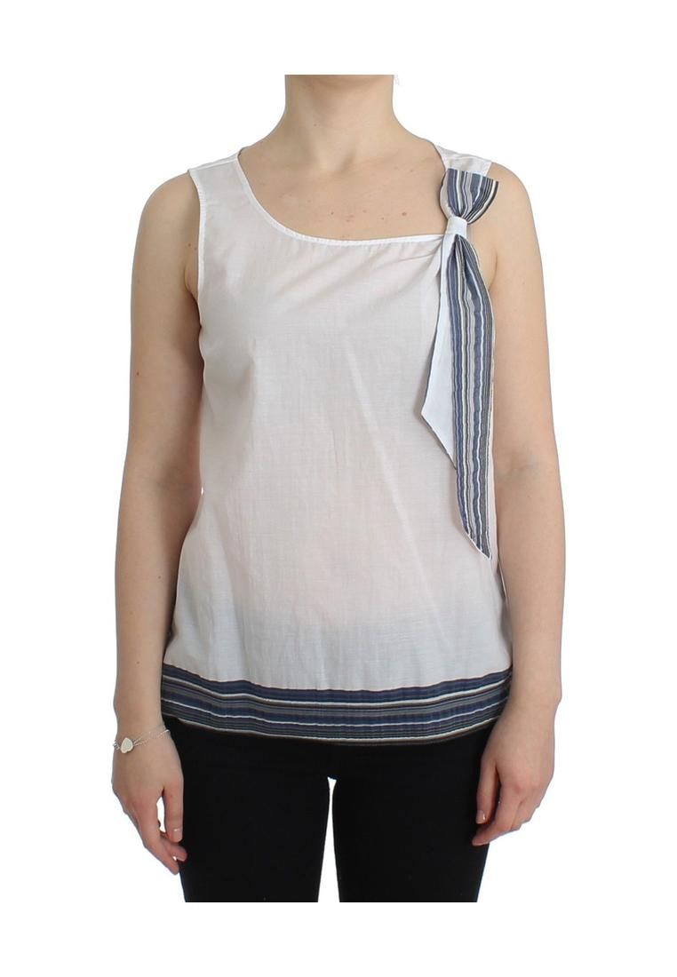 Sleeveless Cotton Top Bow Accent- White T-Shirts
