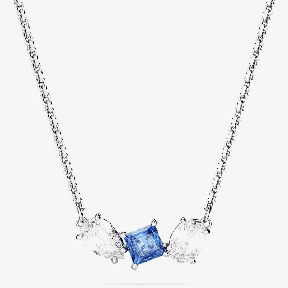 Mesmera Blue Mixed Cuts Rhodium Plated Necklace 5668276