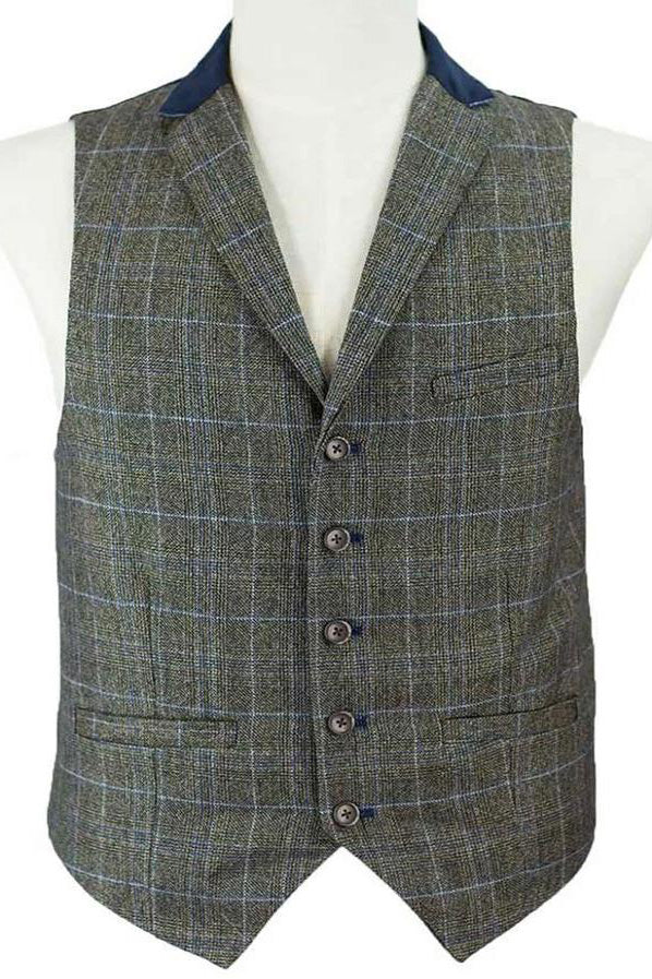 Masaki Brown Checked Steampunk Waistcoat (48")