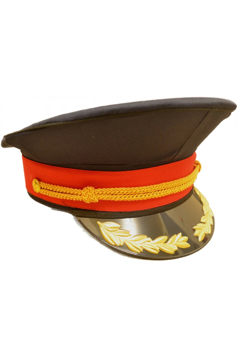 Navy Blue Military Peaked Cap with Red and Gold Trim