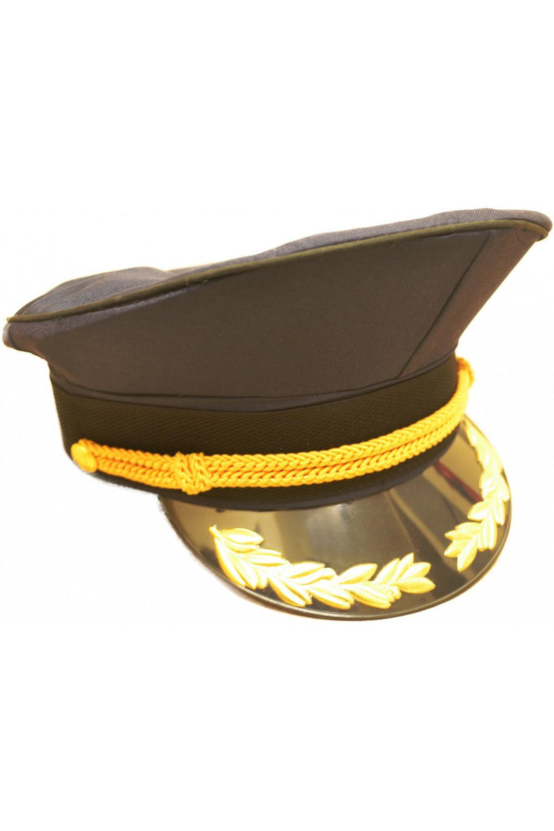 Navy Blue Military Peaked Cap with Black and Gold Trim