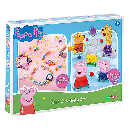 Peppa Pig 2 in 1 DIY Set - Make You Own Jewellery & Pompom Sticker Set