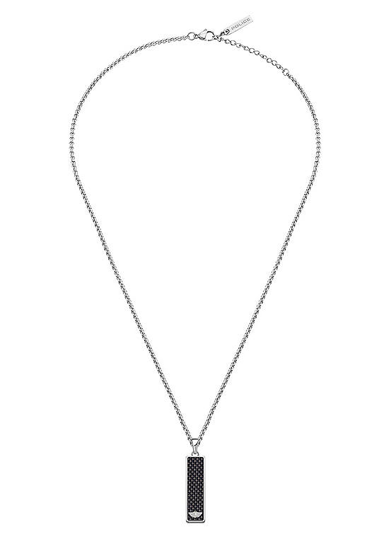 Police Engage II Brushed Sterling Silver with Carbon Fibre Motif Necklace