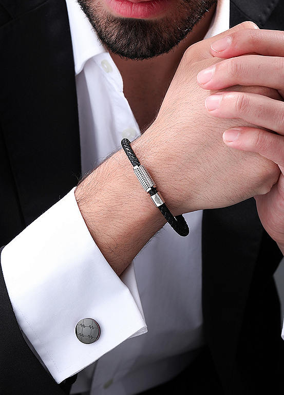 Police Mens Urban Texture Stainless Steel Leather Bracelet