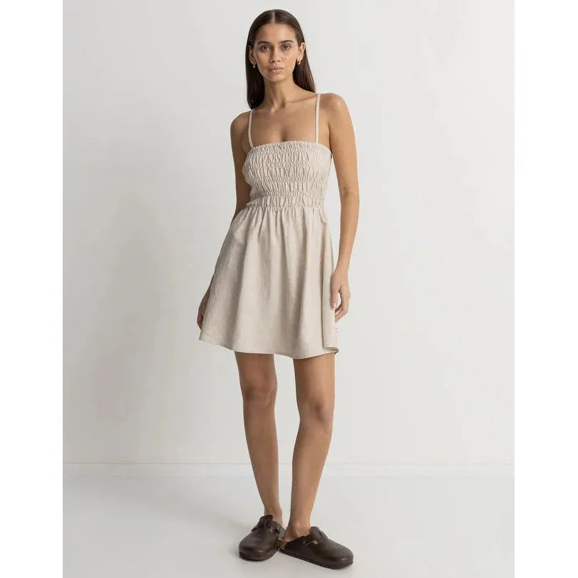 Rhythm Classic Shirred Mini Dress - Oat