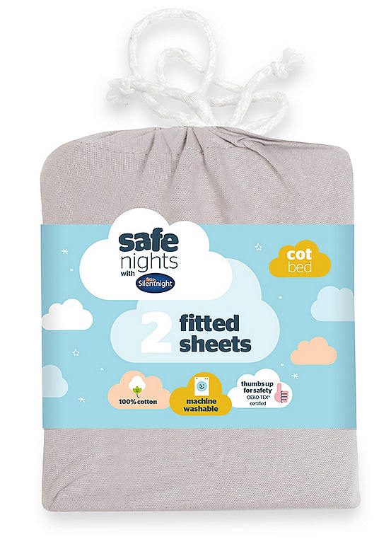 Silentnight Safe Nights Pack of 2 Cot Bed 100% Cotton Fitted Sheets
