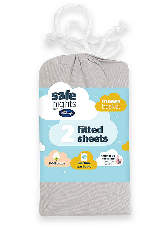 Silentnight Safe Nights Pack of 2 Moses Basket 100% Cotton Fitted Sheets