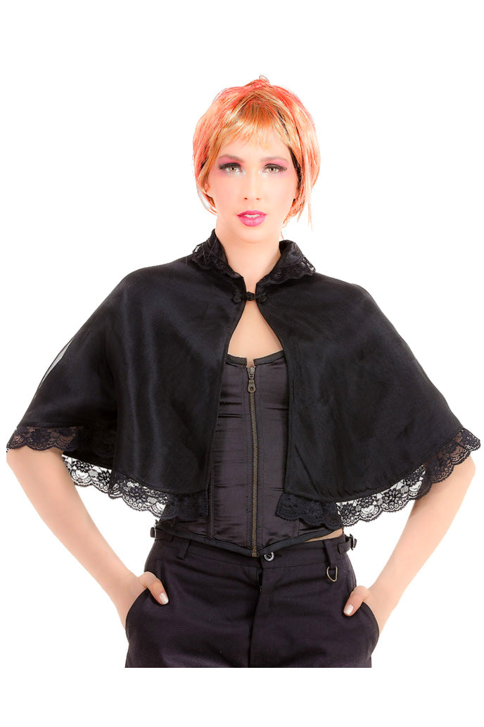 Steampunk Shoulder Cape Black Lace and Organza