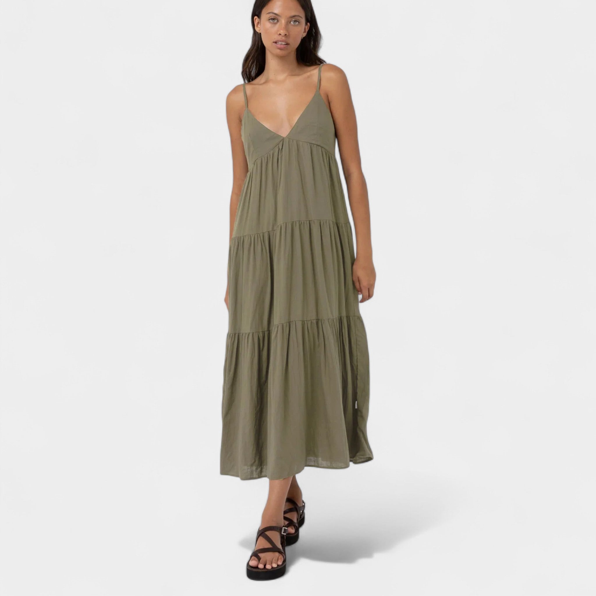 Rhythm Women's Classic Tiered Mini Dress - Olive