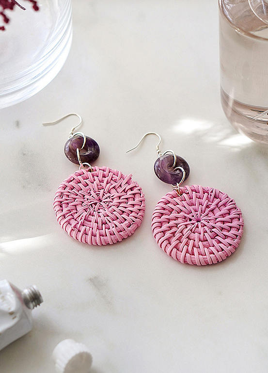 Xander Kostroma 925 Sterling Silver Amethyst Purple Rattan Earrings