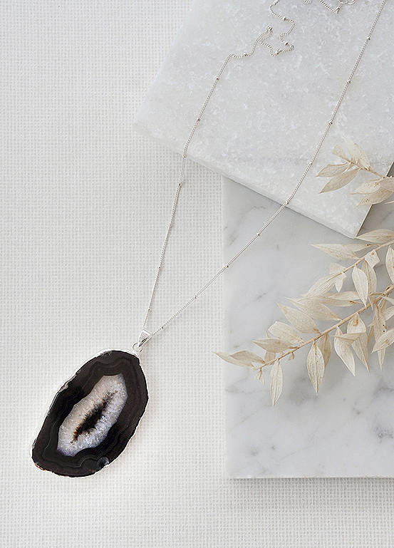 Xander Kostroma 925 Sterling Silver & Black Agate Crystal Long Length Necklace