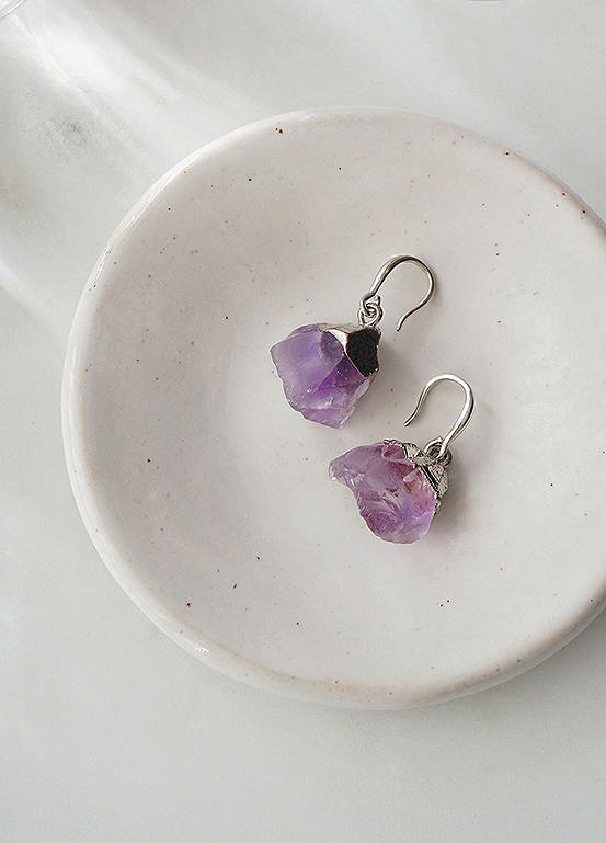Xander Kostroma 925 Sterling Silver Raw Cut Amethyst Rock Earrings