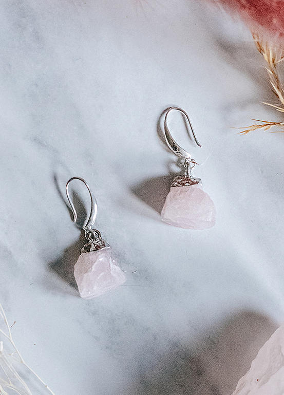 Xander Kostroma 925 Sterling Silver Raw Cut Rose Quartz Rock Earrings