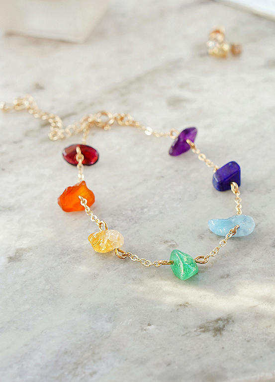 Xander Kostroma Gold Tone 7 Chakra Raw Stone Crystal Bracelet