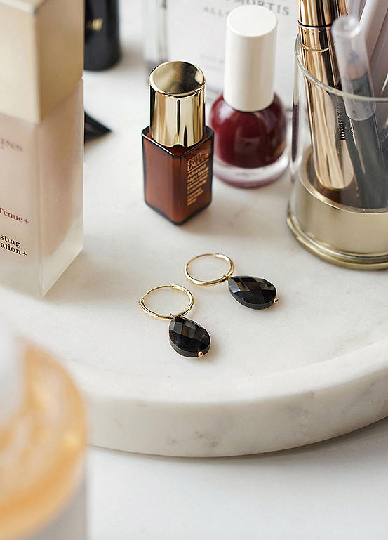 Xander Kostroma Gold Tone Black Obsidian Teardrop Chunky Hoop Earrings