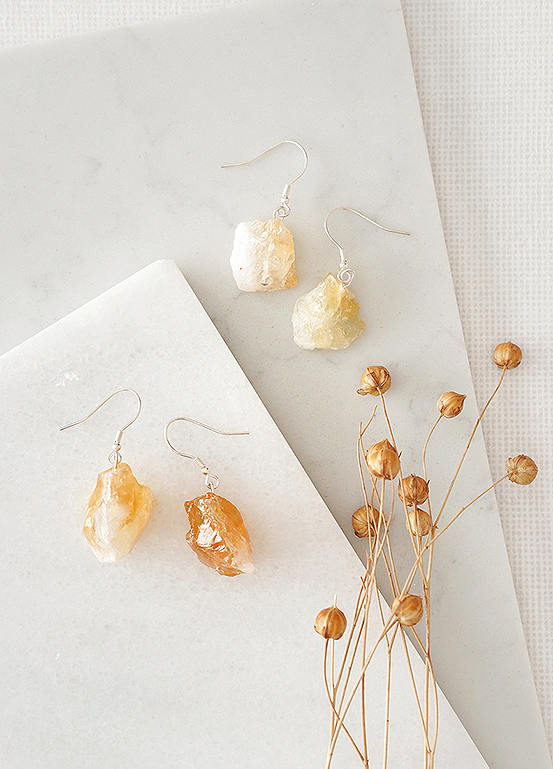 Xander Kostroma Raw Citrine Crystal Rock Earrings In Silver